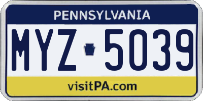 PA license plate MYZ5039