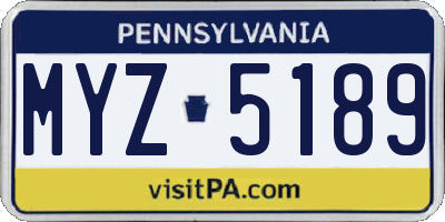 PA license plate MYZ5189