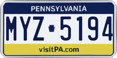 PA license plate MYZ5194