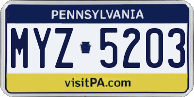 PA license plate MYZ5203