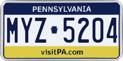 PA license plate MYZ5204