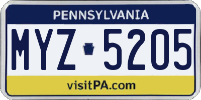 PA license plate MYZ5205