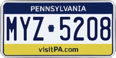 PA license plate MYZ5208