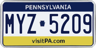 PA license plate MYZ5209