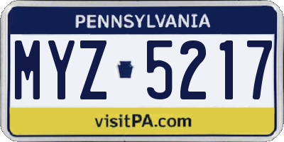 PA license plate MYZ5217