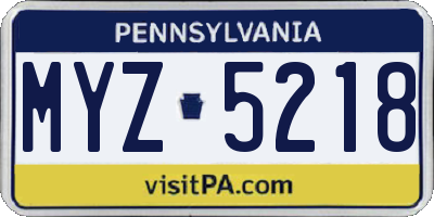 PA license plate MYZ5218