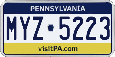PA license plate MYZ5223