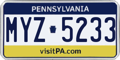PA license plate MYZ5233