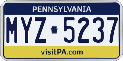 PA license plate MYZ5237