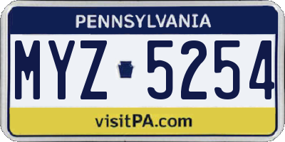 PA license plate MYZ5254