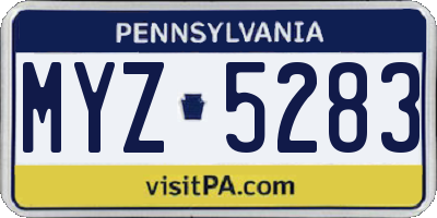 PA license plate MYZ5283