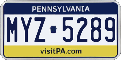 PA license plate MYZ5289