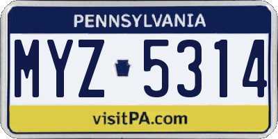 PA license plate MYZ5314