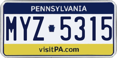 PA license plate MYZ5315