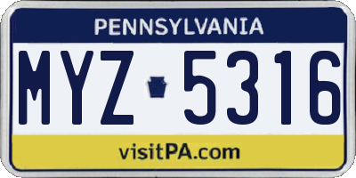 PA license plate MYZ5316