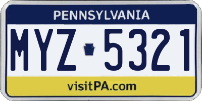 PA license plate MYZ5321