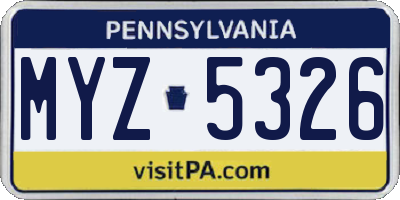 PA license plate MYZ5326