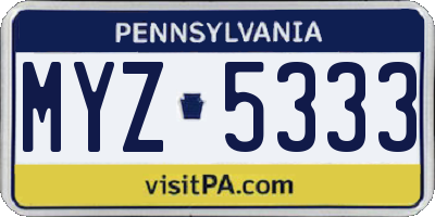 PA license plate MYZ5333