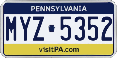 PA license plate MYZ5352