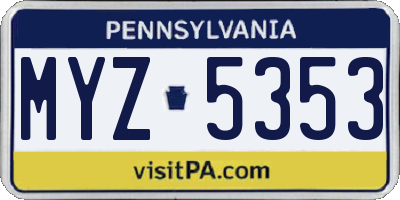 PA license plate MYZ5353