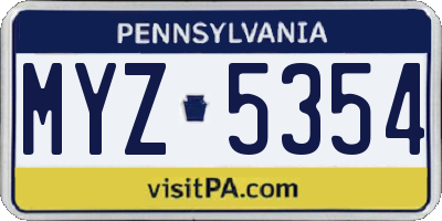PA license plate MYZ5354
