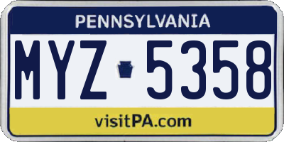 PA license plate MYZ5358
