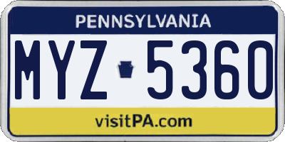 PA license plate MYZ5360