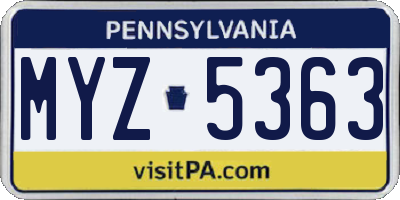 PA license plate MYZ5363