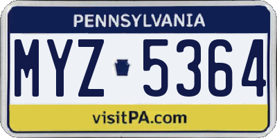 PA license plate MYZ5364