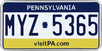 PA license plate MYZ5365