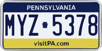 PA license plate MYZ5378