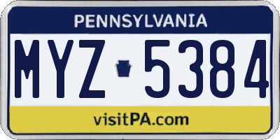 PA license plate MYZ5384