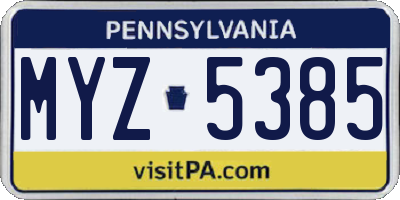 PA license plate MYZ5385
