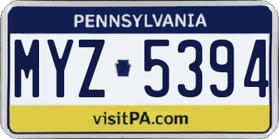 PA license plate MYZ5394