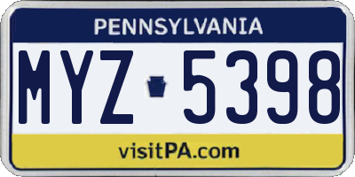 PA license plate MYZ5398