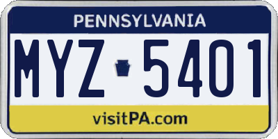 PA license plate MYZ5401