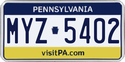 PA license plate MYZ5402