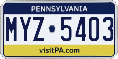 PA license plate MYZ5403