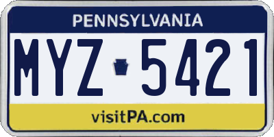 PA license plate MYZ5421