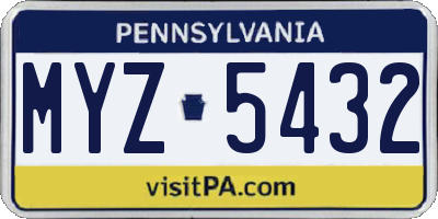 PA license plate MYZ5432