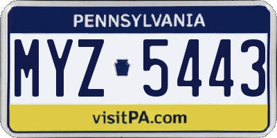 PA license plate MYZ5443