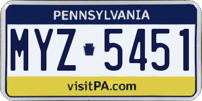 PA license plate MYZ5451