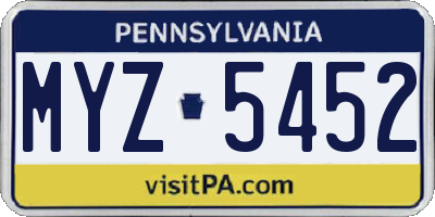 PA license plate MYZ5452
