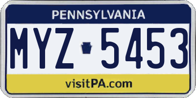 PA license plate MYZ5453
