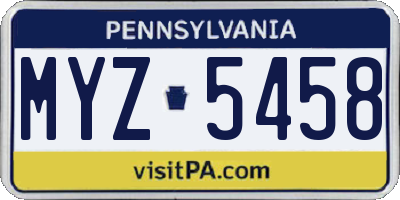 PA license plate MYZ5458