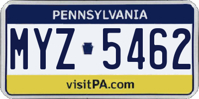 PA license plate MYZ5462
