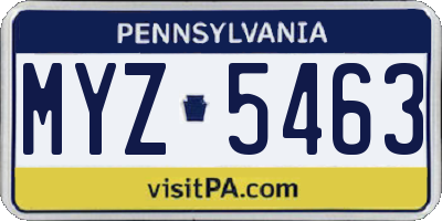 PA license plate MYZ5463