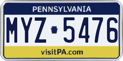 PA license plate MYZ5476