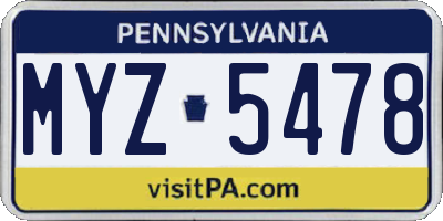 PA license plate MYZ5478