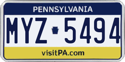 PA license plate MYZ5494